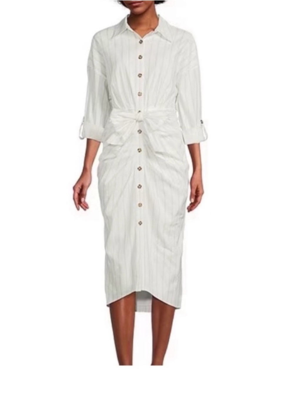 Antonio Melani Roxanne Midi Tie Ruched White/Blue Striped Dress Size 12